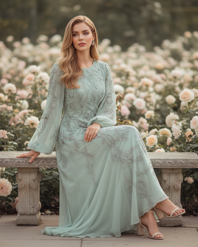 Festliches langes Chiffonkleid in Gruen - Ansicht 5