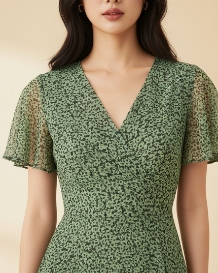 Gruenes Chiffonkleid im Wickelstil - Ansicht 4