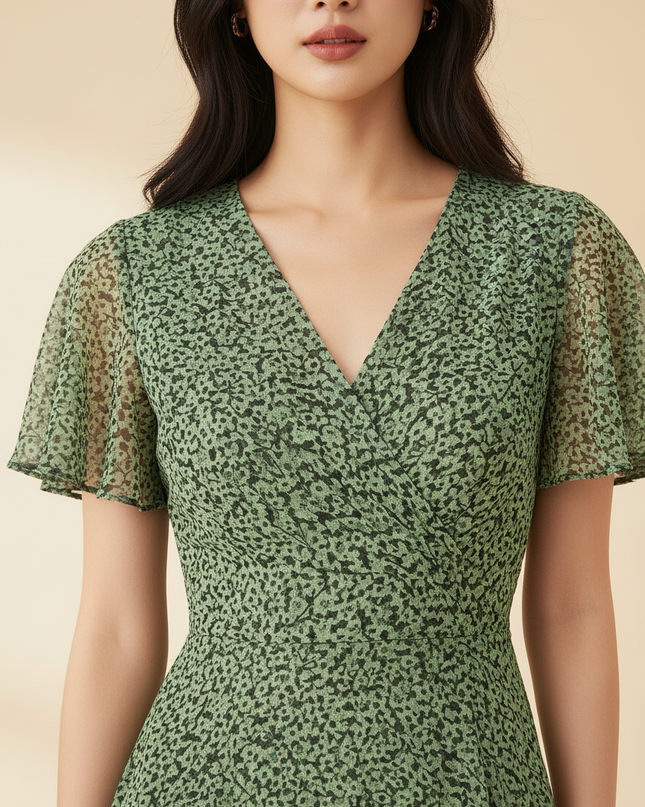 Gruenes Chiffonkleid im Wickelstil - Ansicht 4