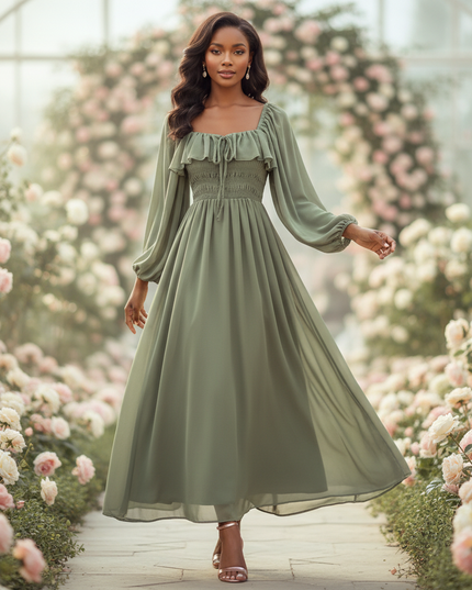 Gruenes langes Chiffonkleid - Ansicht 1