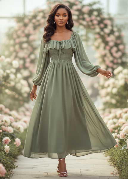 Gruenes langes Chiffonkleid - Ansicht 1