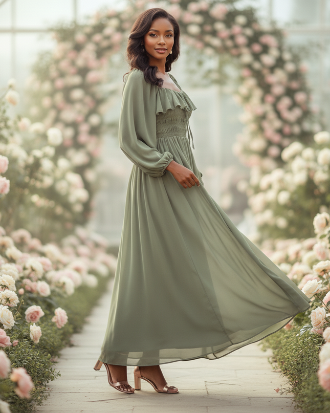 Gruenes langes Chiffonkleid - Ansicht 3