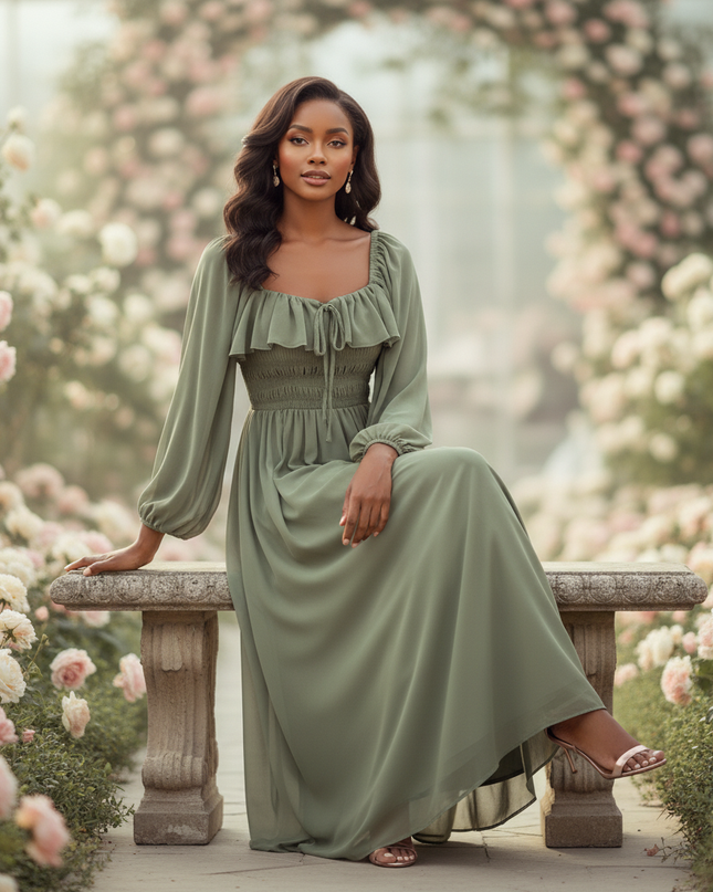 Gruenes langes Chiffonkleid - Ansicht 5