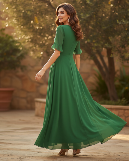 Leichtes langes Chiffonkleid in Gruen - Ansicht 2