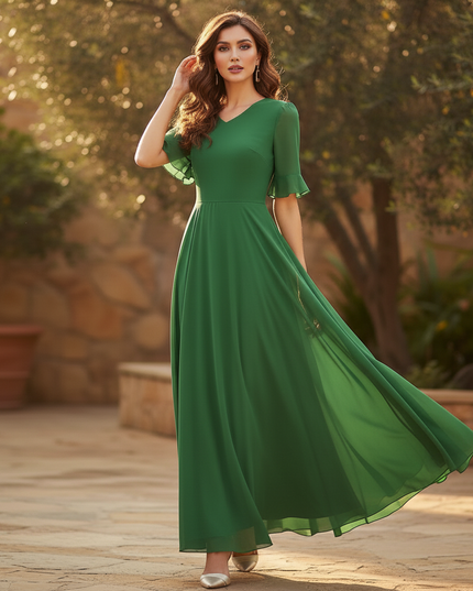 Leichtes langes Chiffonkleid in Gruen - Ansicht 3