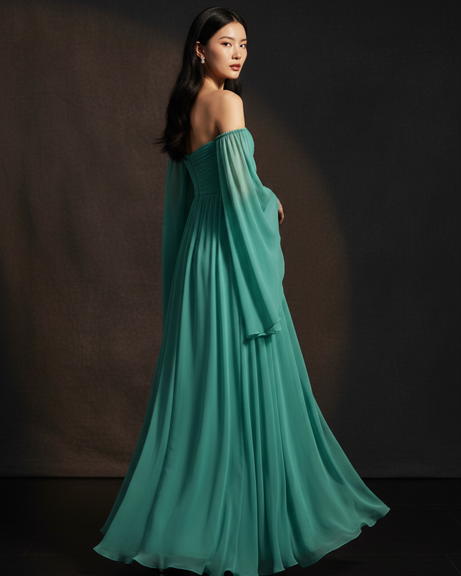 Gruenes Abendkleid im Off-Shoulder-Stil - Ansicht 2