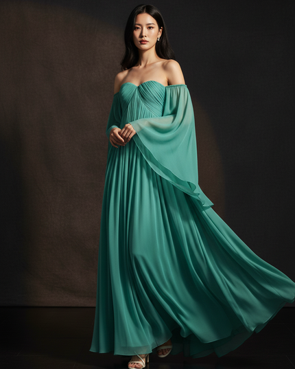 Gruenes Abendkleid im Off-Shoulder-Stil - Ansicht 3