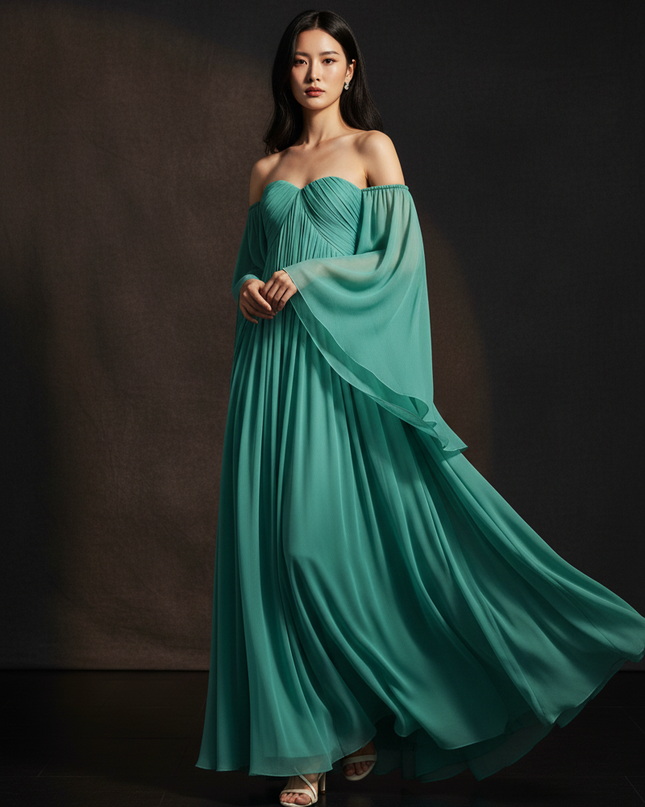 Gruenes Abendkleid im Off-Shoulder-Stil - Ansicht 3
