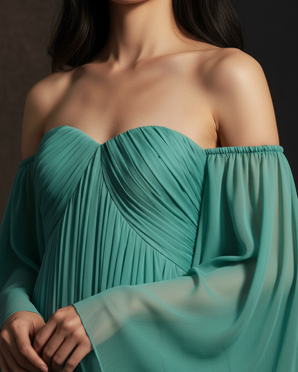 Gruenes Abendkleid im Off-Shoulder-Stil - Ansicht 4