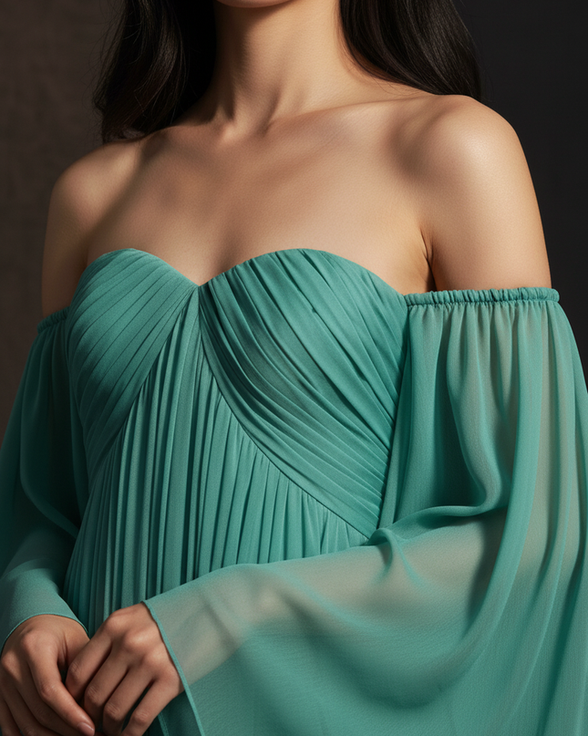 Gruenes Abendkleid im Off-Shoulder-Stil - Ansicht 4