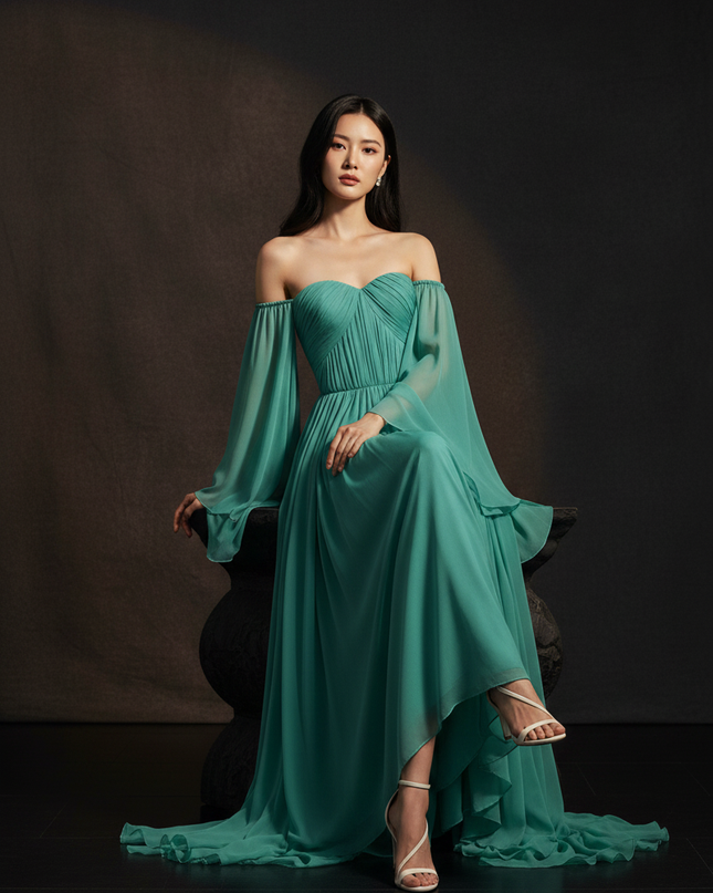 Gruenes Abendkleid im Off-Shoulder-Stil - Ansicht 5
