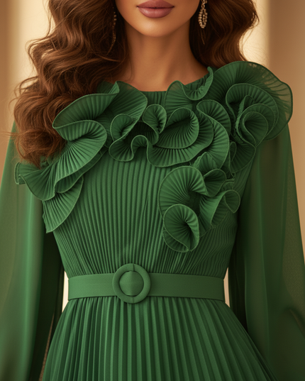 Gruenes langes Kleid mit Plissee-Details - Ansicht 4