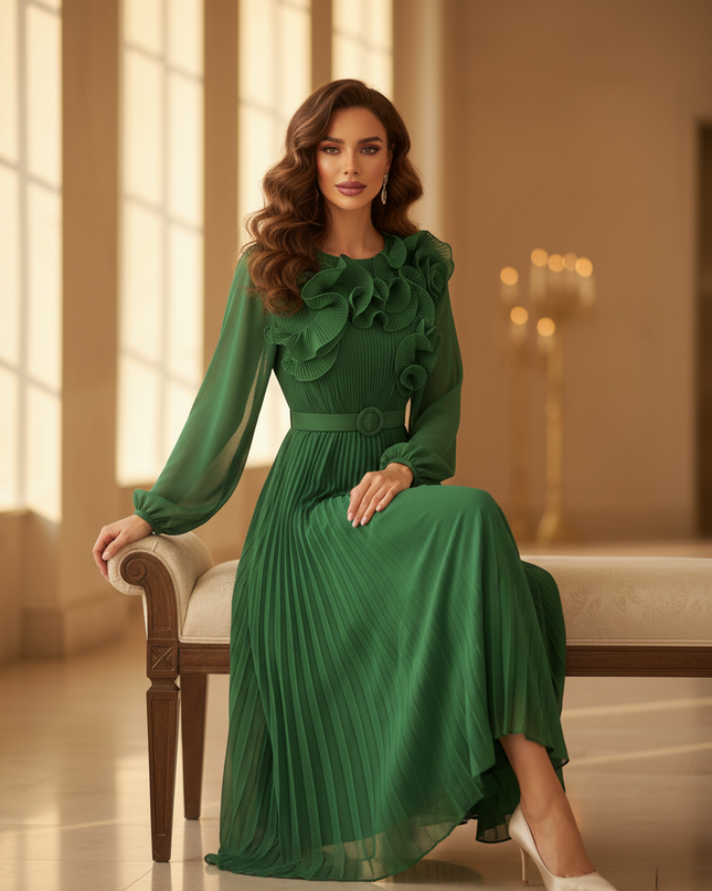 Gruenes langes Kleid mit Plissee-Details - Ansicht 5