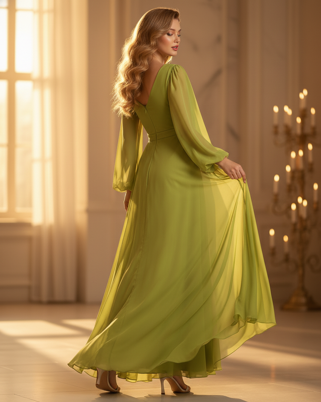 Gruenes Kleid mit elegantem Schlitz - Ansicht 2