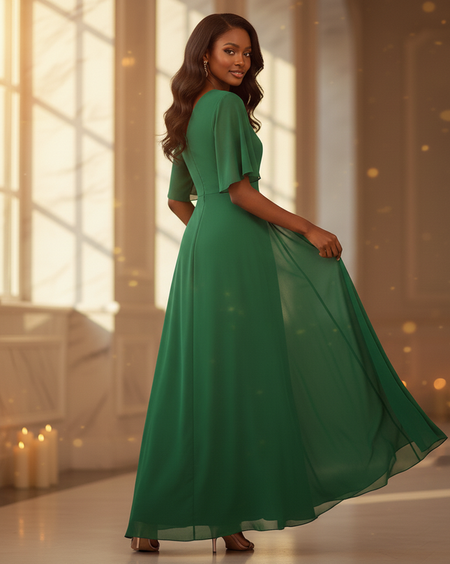 Gruenes langes Kleid mit V-Ausschnitt - Ansicht 2