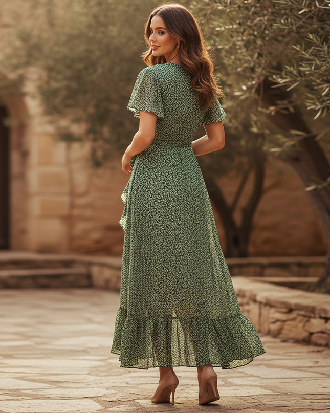 Gruenes langes Kleid mit Volants - Ansicht 2