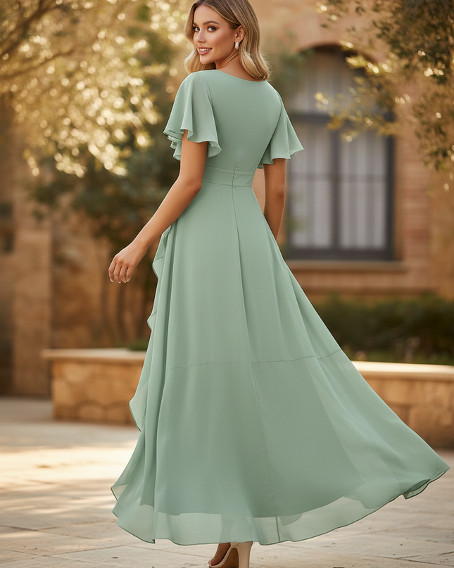 Elegantes langes Chiffonkleid in Gruen - Ansicht 2