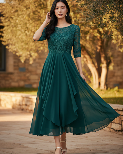 Elegantes Chiffon-Midikleid in Gruen - Ansicht 1