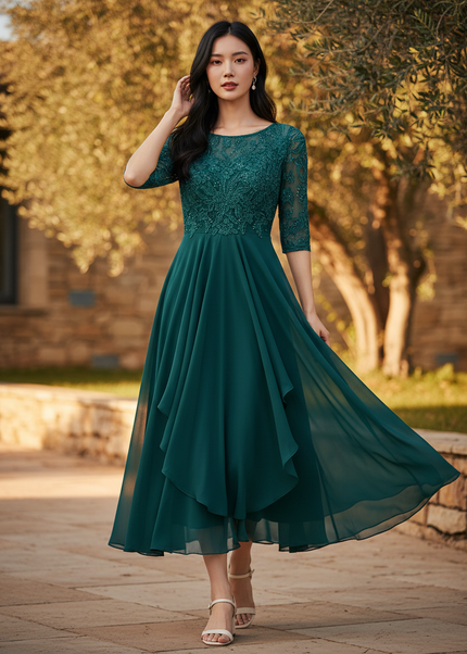 Elegantes Chiffon-Midikleid in Gruen - Ansicht 1