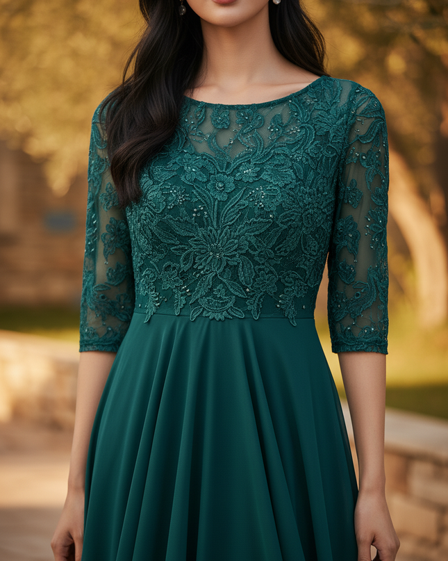 Elegantes Chiffon-Midikleid in Gruen - Ansicht 4