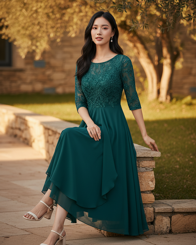 Elegantes Chiffon-Midikleid in Gruen - Ansicht 5