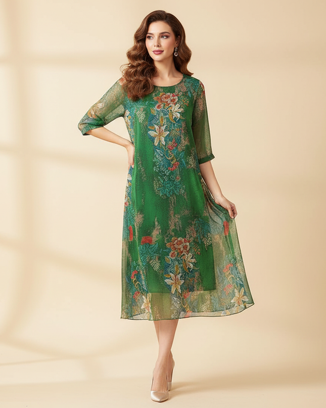 Gruenes Chiffon-Midikleid - Ansicht 1