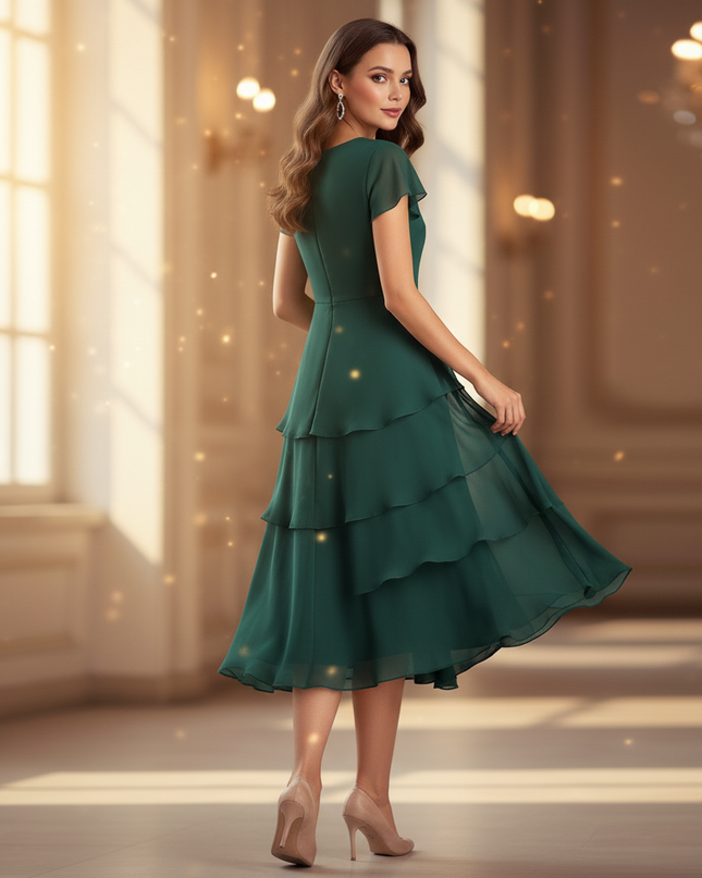 Gruenes Chiffonkleid mit Ruschendetails - Ansicht 2
