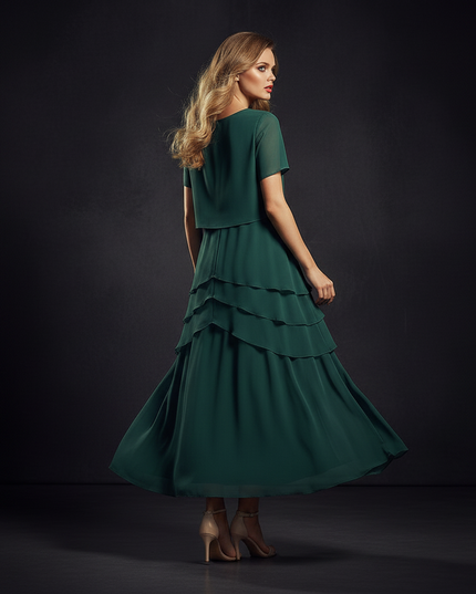 Gruenes Chiffon-Midikleid mit Volants - Ansicht 2