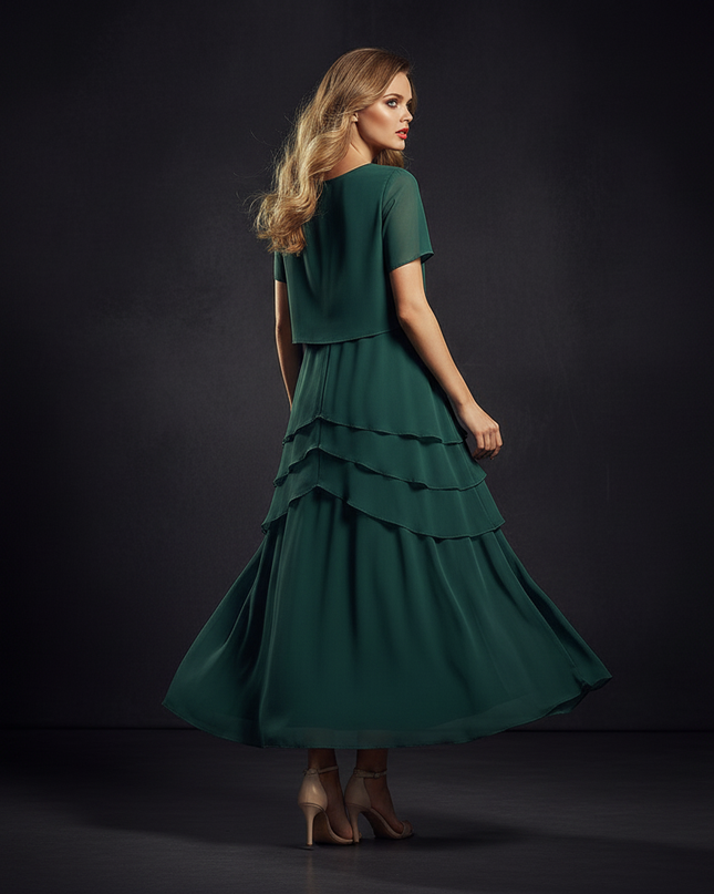 Gruenes Chiffon-Midikleid mit Volants - Ansicht 2