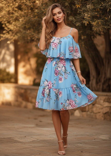Hellblaues Kleid im Off-Shoulder-Stil - Ansicht 1