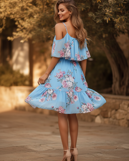 Hellblaues Kleid im Off-Shoulder-Stil - Ansicht 2