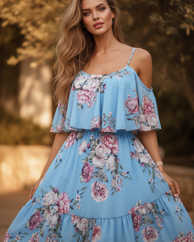 Hellblaues Kleid im Off-Shoulder-Stil - Ansicht 4