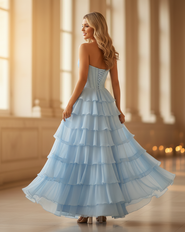 Elegantes Chiffonkleid Hellblau Kurz - Ansicht 2