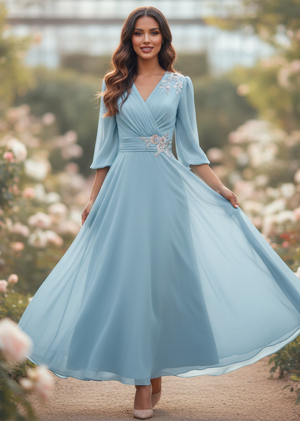 Hellblaues langes Chiffonkleid - Ansicht 1