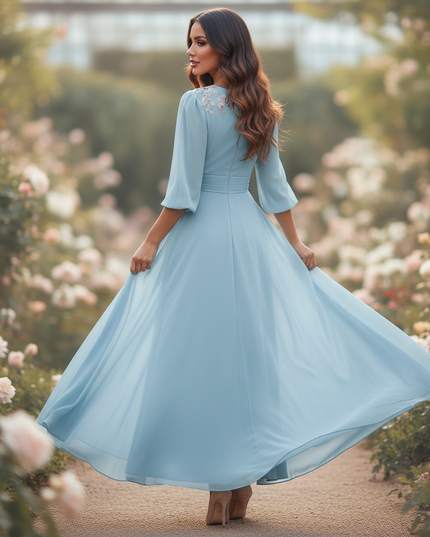 Hellblaues langes Chiffonkleid - Ansicht 2