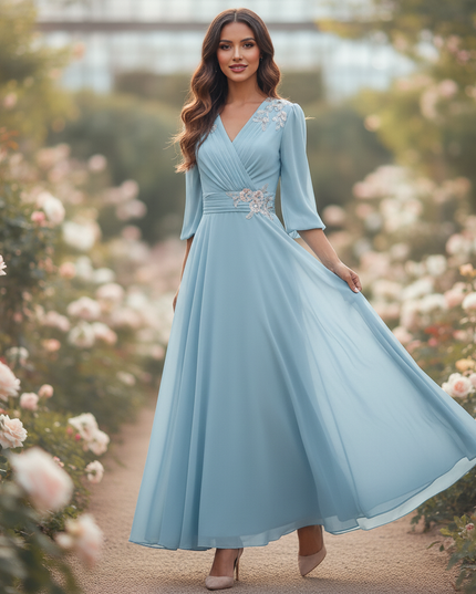 Hellblaues langes Chiffonkleid - Ansicht 3