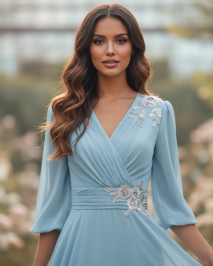 Hellblaues langes Chiffonkleid - Ansicht 4