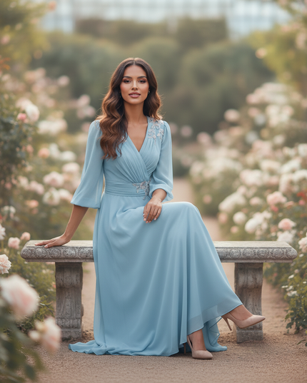 Hellblaues langes Chiffonkleid - Ansicht 5