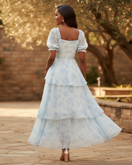 Hellblaues Abendkleid aus Chiffon - Ansicht 2