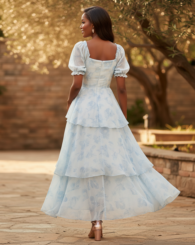 Hellblaues Abendkleid aus Chiffon - Ansicht 2