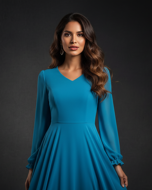 Langes Chiffonkleid in Tuerkisblau - Ansicht 4