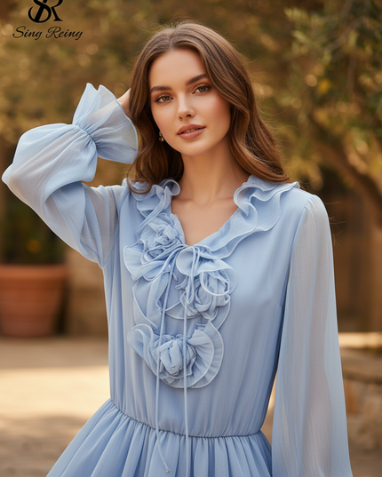 Hellblaues kurzes Chiffonkleid - Ansicht 4
