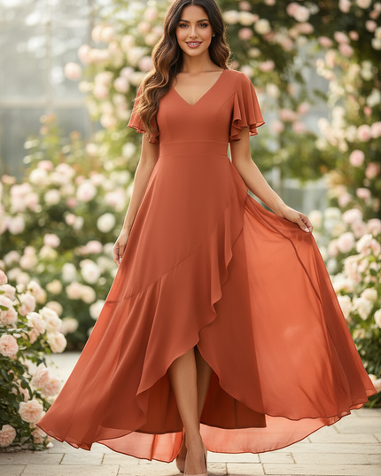 Hochzeitsgast Chiffonkleid in Orange - Ansicht 1