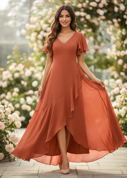 Hochzeitsgast Chiffonkleid in Orange - Ansicht 1