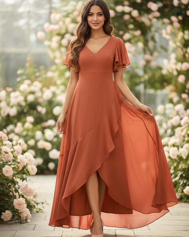 Hochzeitsgast Chiffonkleid in Orange - Ansicht 3