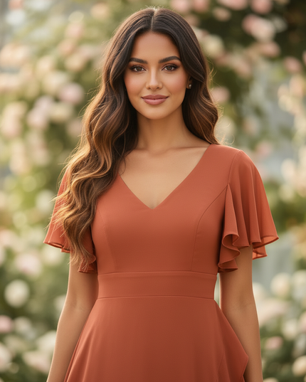 Hochzeitsgast Chiffonkleid in Orange - Ansicht 4