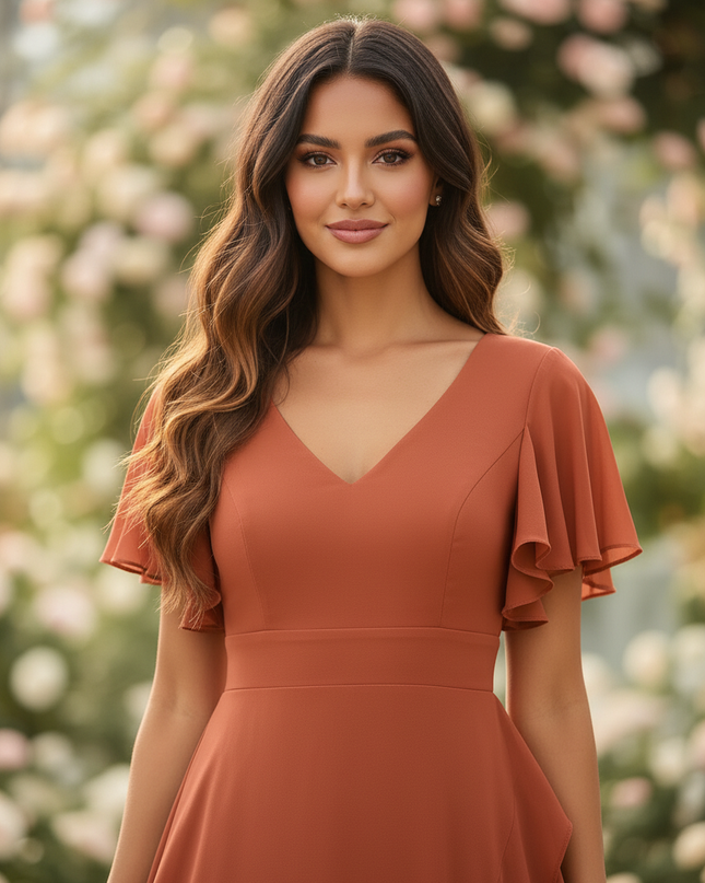 Hochzeitsgast Chiffonkleid in Orange - Ansicht 4