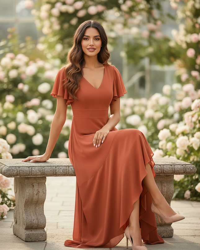 Hochzeitsgast Chiffonkleid in Orange - Ansicht 5