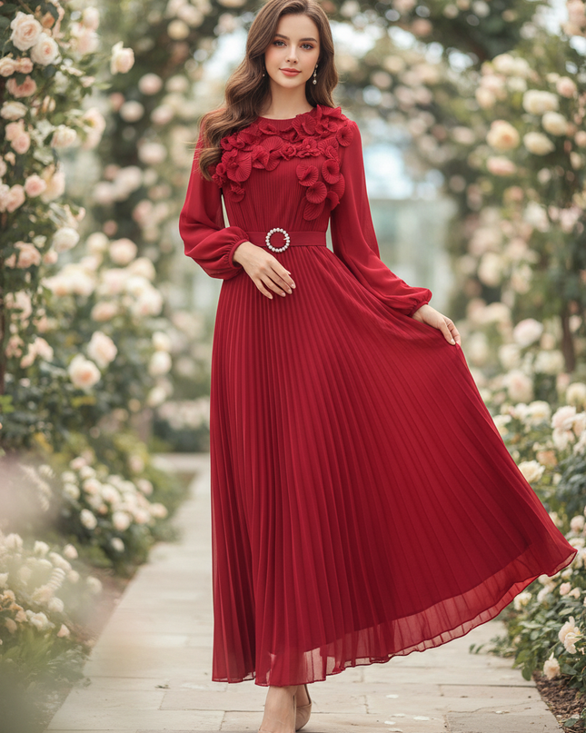 Zweifarbiges Chiffonkleid in Weinrot - Ansicht 1