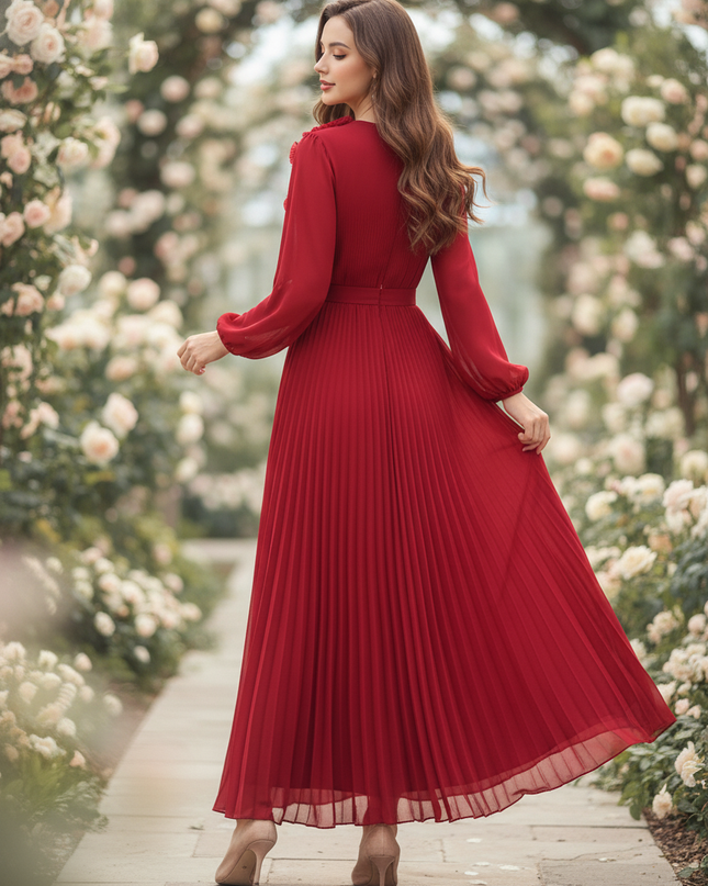 Zweifarbiges Chiffonkleid in Weinrot - Ansicht 2